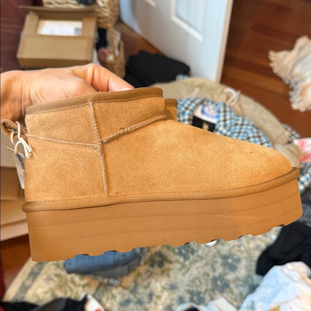 Women's Tan Suede Platform Ankle Boots